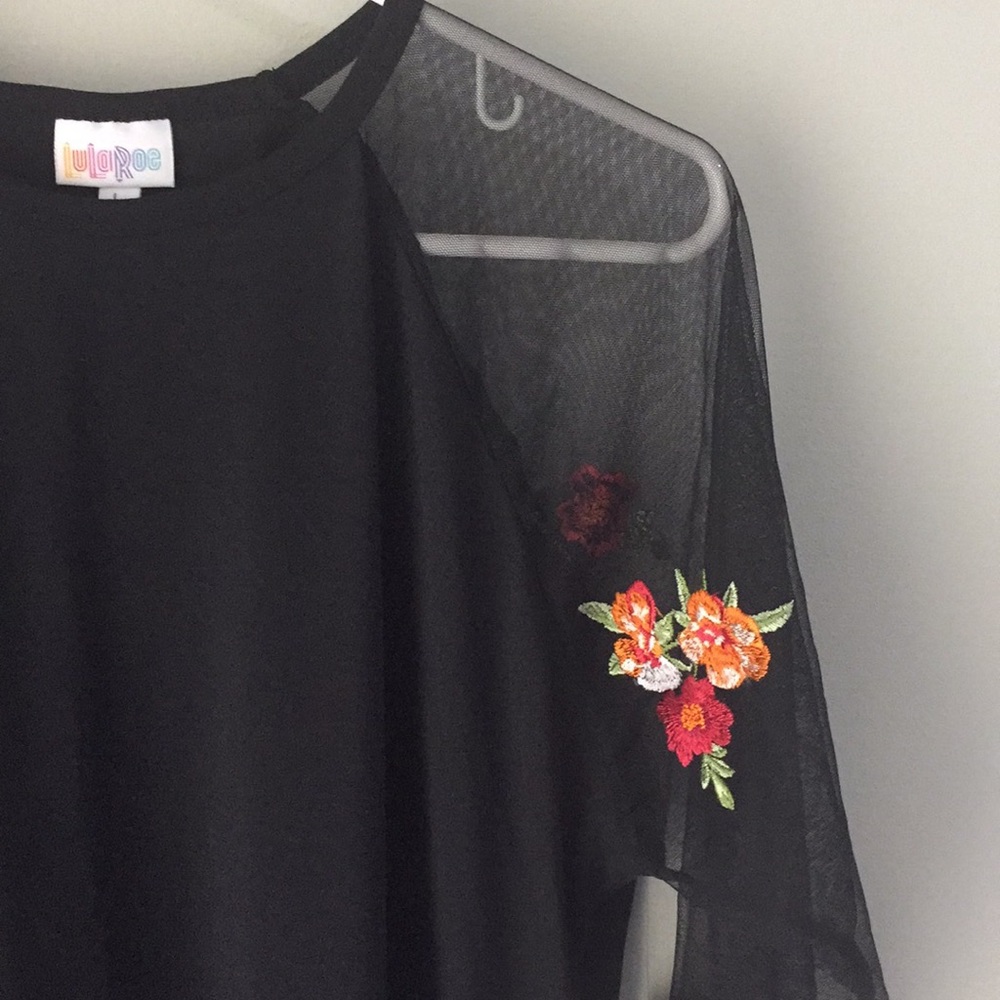 Mesh Lace sleeved Raglan Top with Floral Embroidery | LuLaRoe Randy